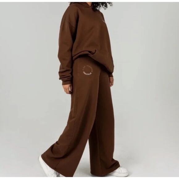 The Mayfair Group "I Am Forever Evolving" wide-leg sweatpants in brown - Picture 1 of 7
